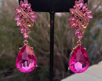Hot pink earrings, rose pink prom earrings