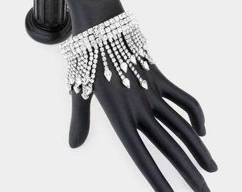 fringe crystal bracelet, rhinestone cuff bracelet