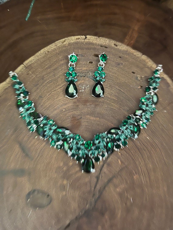 Set di collana e orecchini da sposa verde smeraldo, set di collana