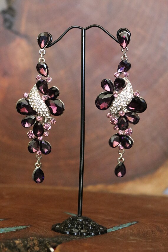 Purple Earrings Purple Bridesmaid Earrings Purple Rhinestone