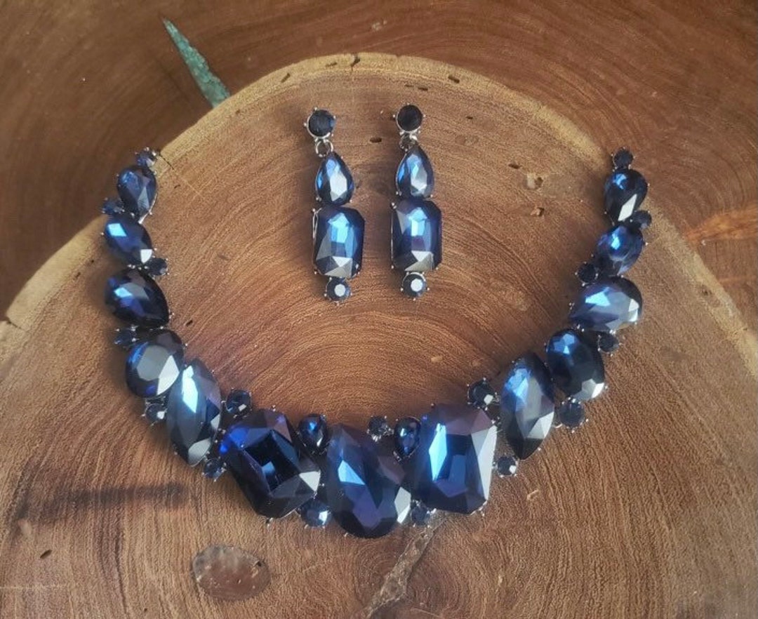 Navy blue earring and hotsell necklace set