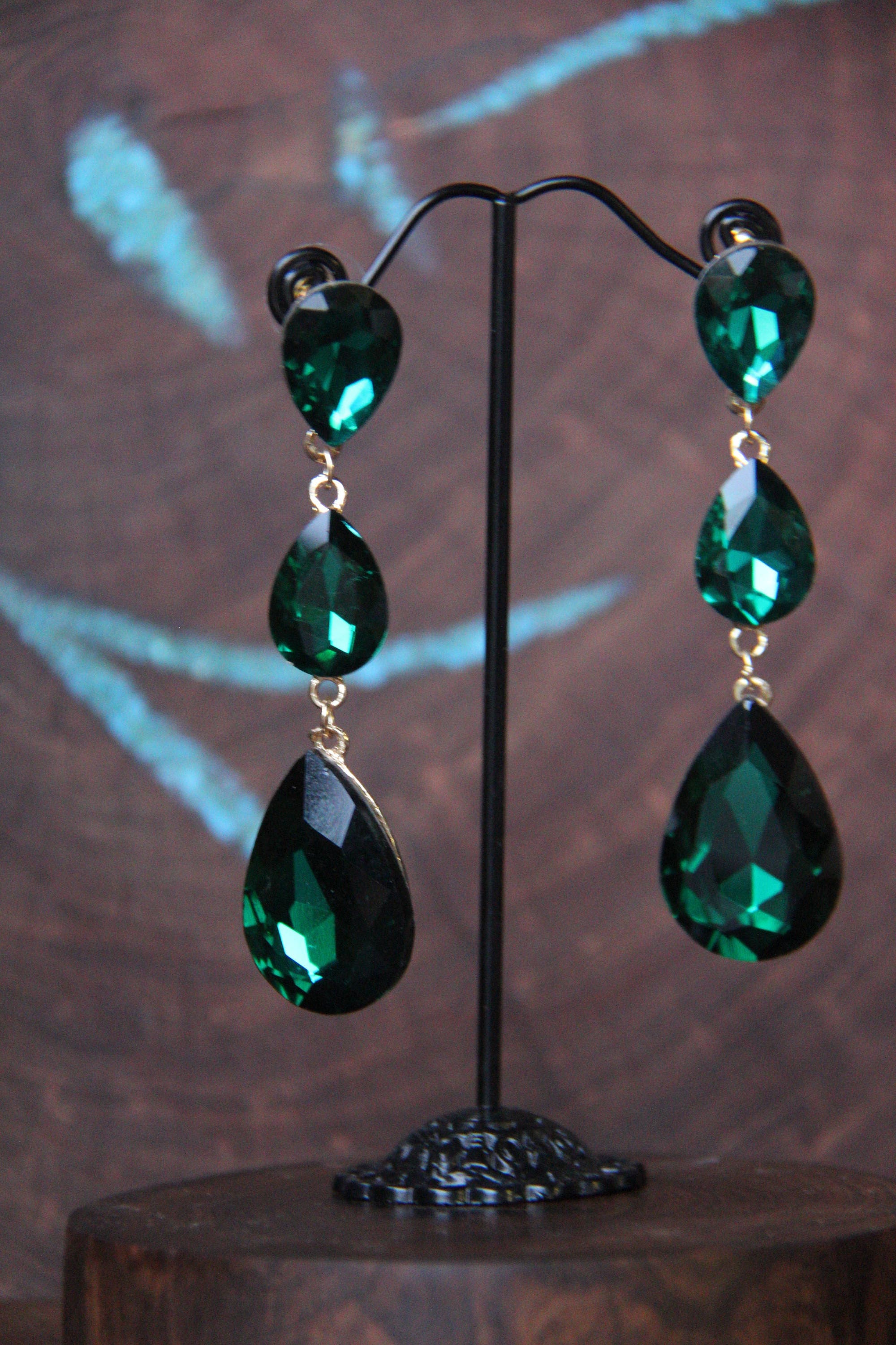 Emerald Earrings, Emerald Rhinestone Earrings, Emerald Crystal