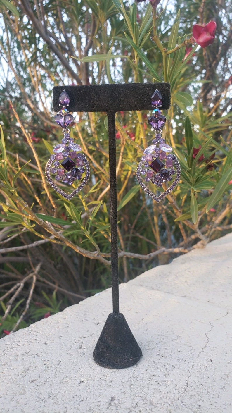 purple evening earrings Purple rhinestone earrings lilac crystal earrings purple prom earrings lavender earrings
