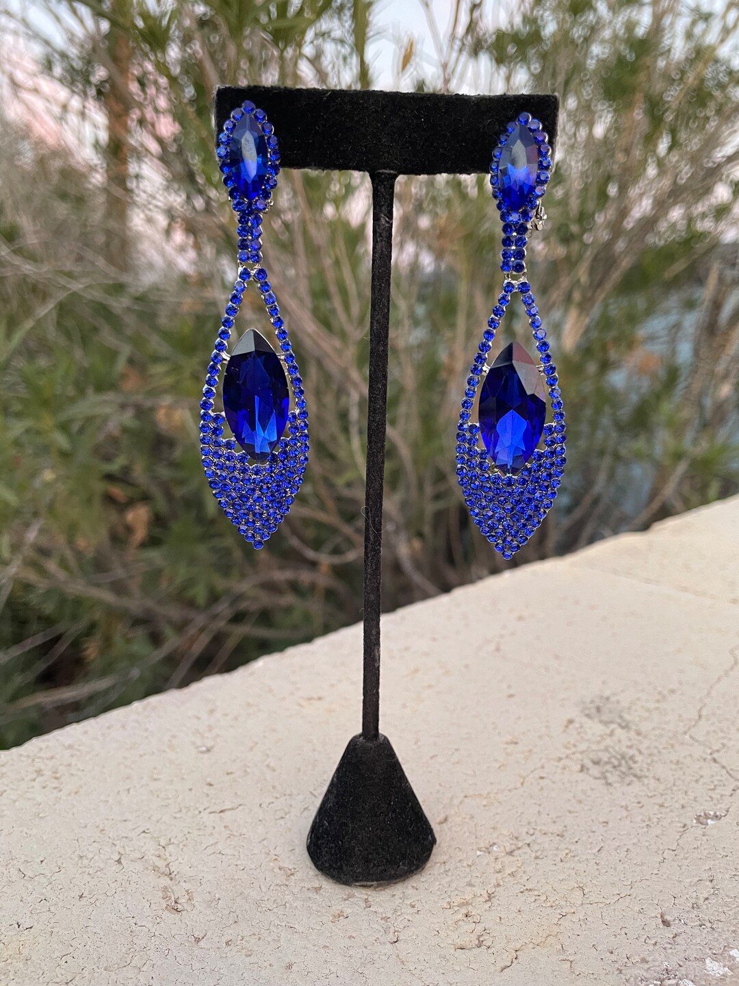 Sapphire Blue Clip on Earrings, Long Royal Blue Clip Earrings Etsy