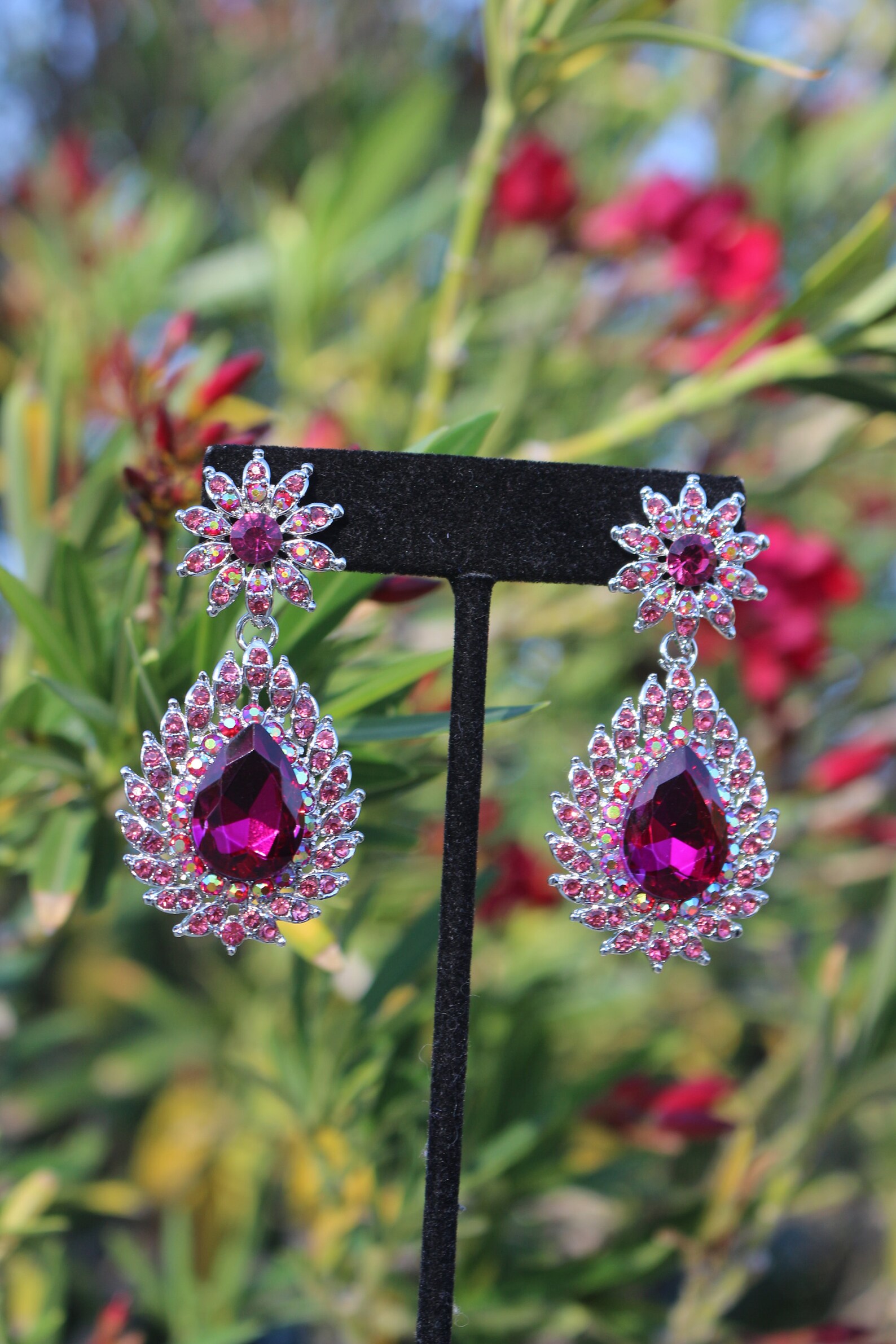 Fuchsia earrings fuchsia clip on earrings fuchsia rhinestone Etsy