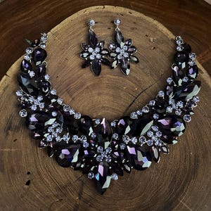 deep purple statement necklace set, amethyst crystal necklace and earrings