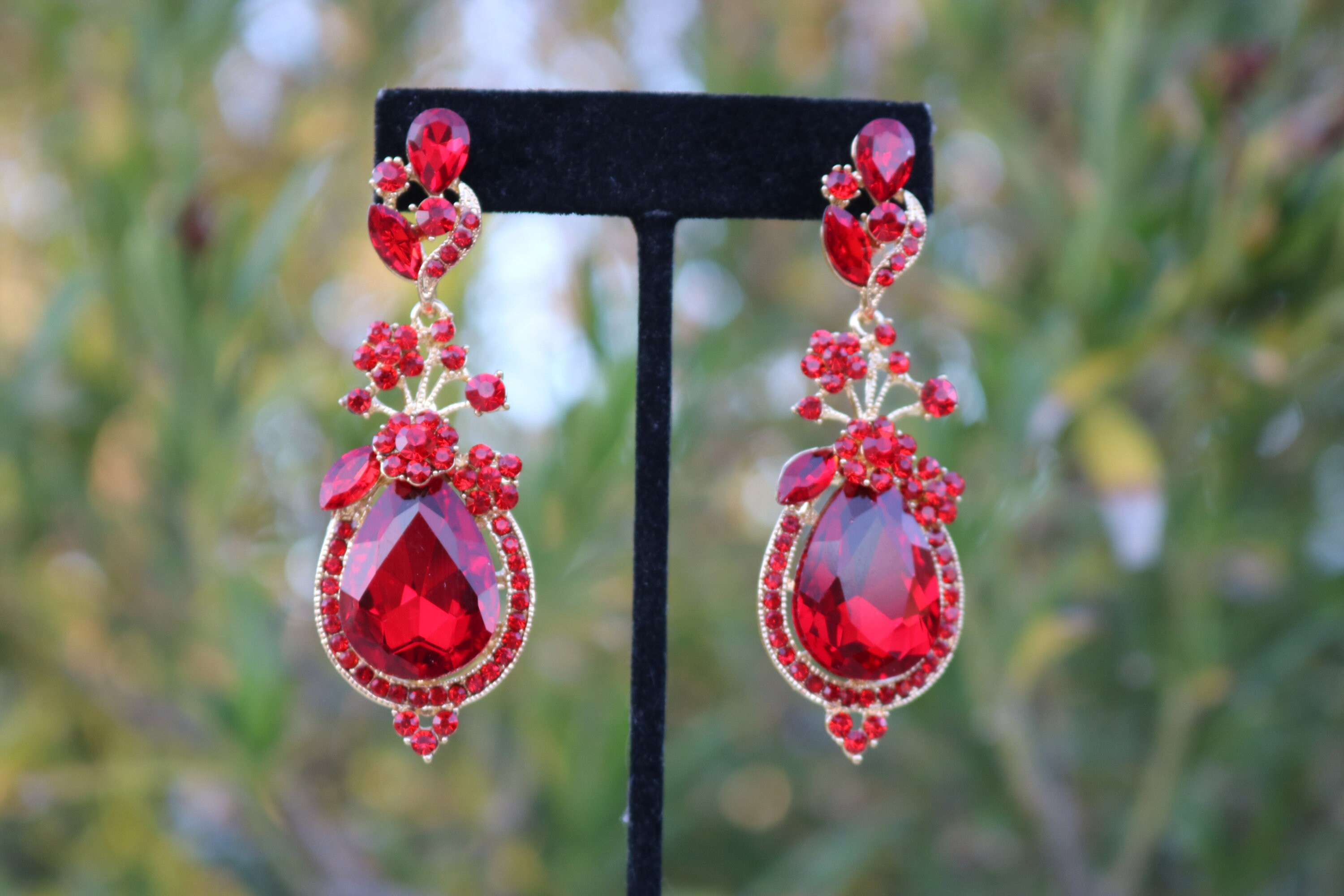 Red dangle prom earrings sale