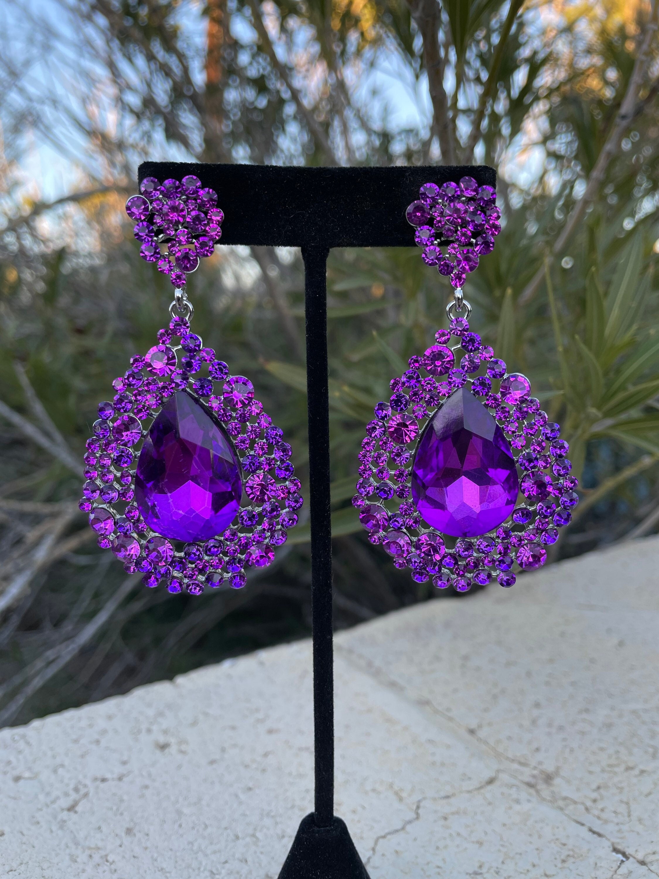 Purple Earrings Purple Large Earrings Purple Crystal - Etsy Ireland