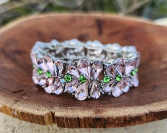 Pink and green rhinestone bracelet