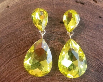 Yellow crystal earrings, yellow dangle earrings, yellow prom earrings