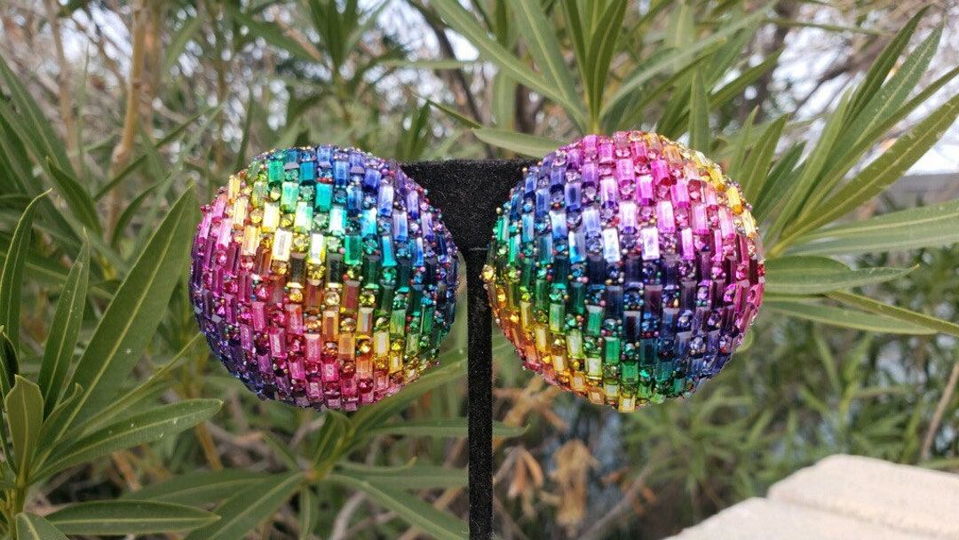 Disco Ball Earrings, Multi Color Earrings, Rainbow Earrings, Large