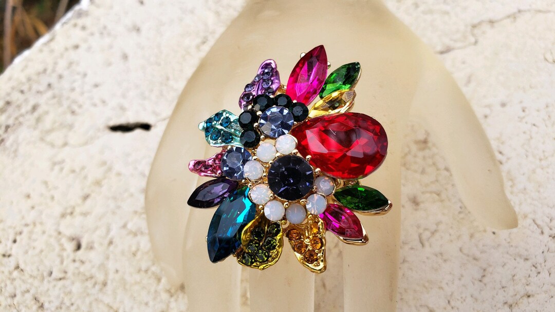 Multi Color Statement Ring, Oversized Multi Color Rhinestone Ring ...