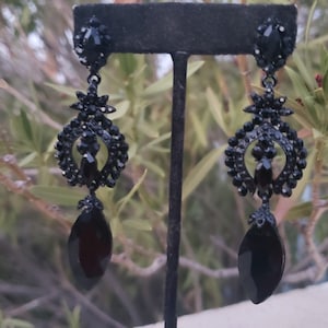 Black earrings, lack rhinestone earrings, black evening earrings, black homecoming earrings