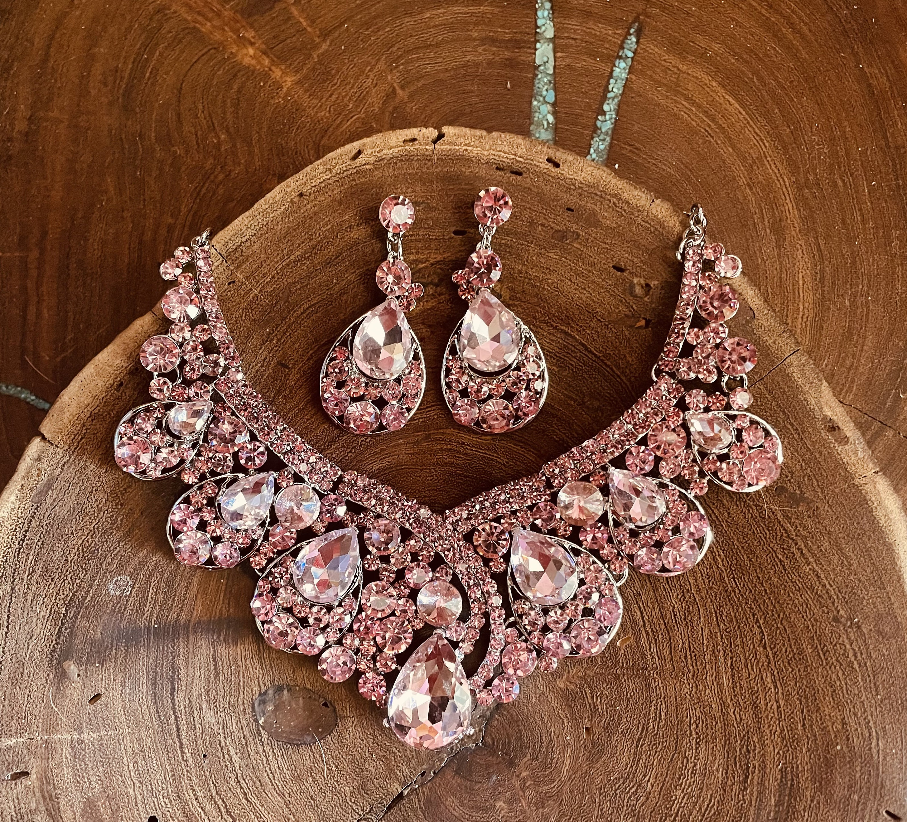 Pink stone necklace shop and earring set