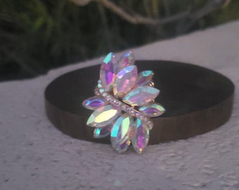 Ab rhinestone ring, aurora borealis ring, a b rhinestone stretch ring, iridescent ring, ab prom ring