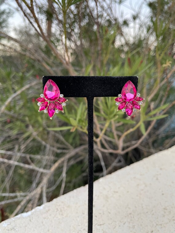 Hot Pink Stud Earrings, Pink Stud Clip on Earrings, Pink Large