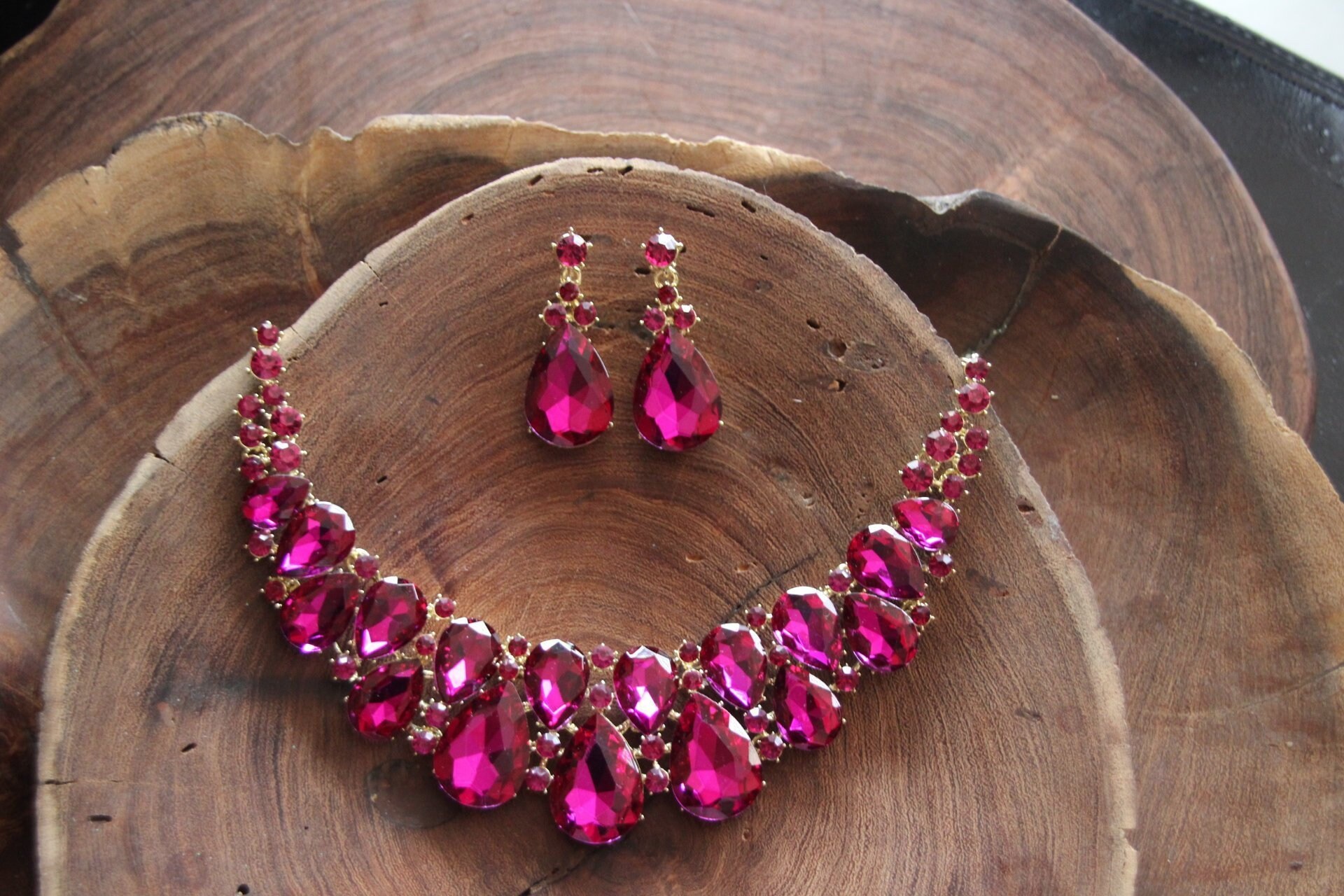 fuchsia necklace and earrings set fuschia necklace set Etsy