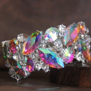 AB rhinestone bracelet, aurora borealis crystal bracelet, iridescent crystal bracelet, AB and clear prom bracelet, AB pageant bracelet