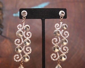 bridal dangle earrings, crystal wedding earrings, long chandelier wedding earrings, clip on wedding earrings