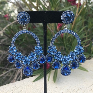 Light blue chandelier earrings, light sapphire crystal earrings