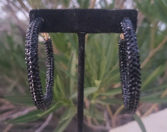 black rhinestone hoops, black hoop earrings, black crystal hoops, black evening hoops