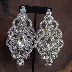 oversized crystal chandelier earrings, huge rhinestone earrings, statement clear crystal earrings, large rhinestone pageant earrings