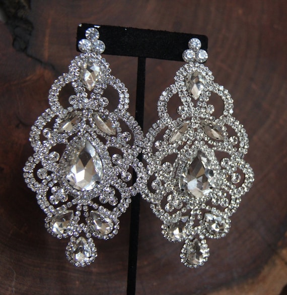 Luxe Big White Crystal Teardrop Earrings | Bridal Jewelry for Bride - Glitz  And Love