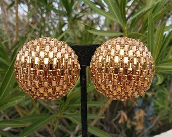 Gold glitter oversized clip on earrings, gold disco ball earrings, gold sparkly holiday earrings