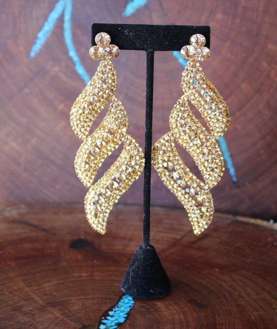 Gold Rhinestone Earrings Gold Chandelier Earrings Gold Extra Etsy