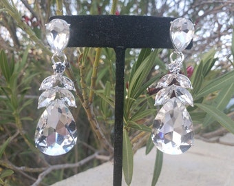 Crystal rhinestone wedding earrings, statement bridal earrings, crystal evening earrings, clip on wedding earrings, clip on bridal earrings