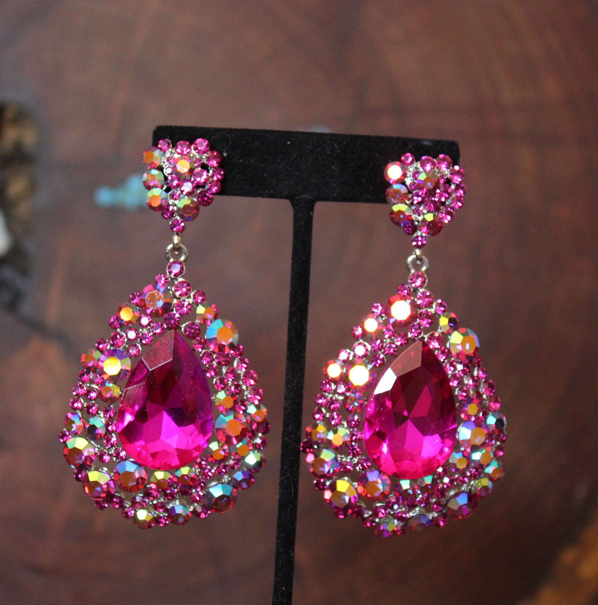 Hot Pink Earrings, Fuchsia Earrings, Hot Pink Prom Earrings