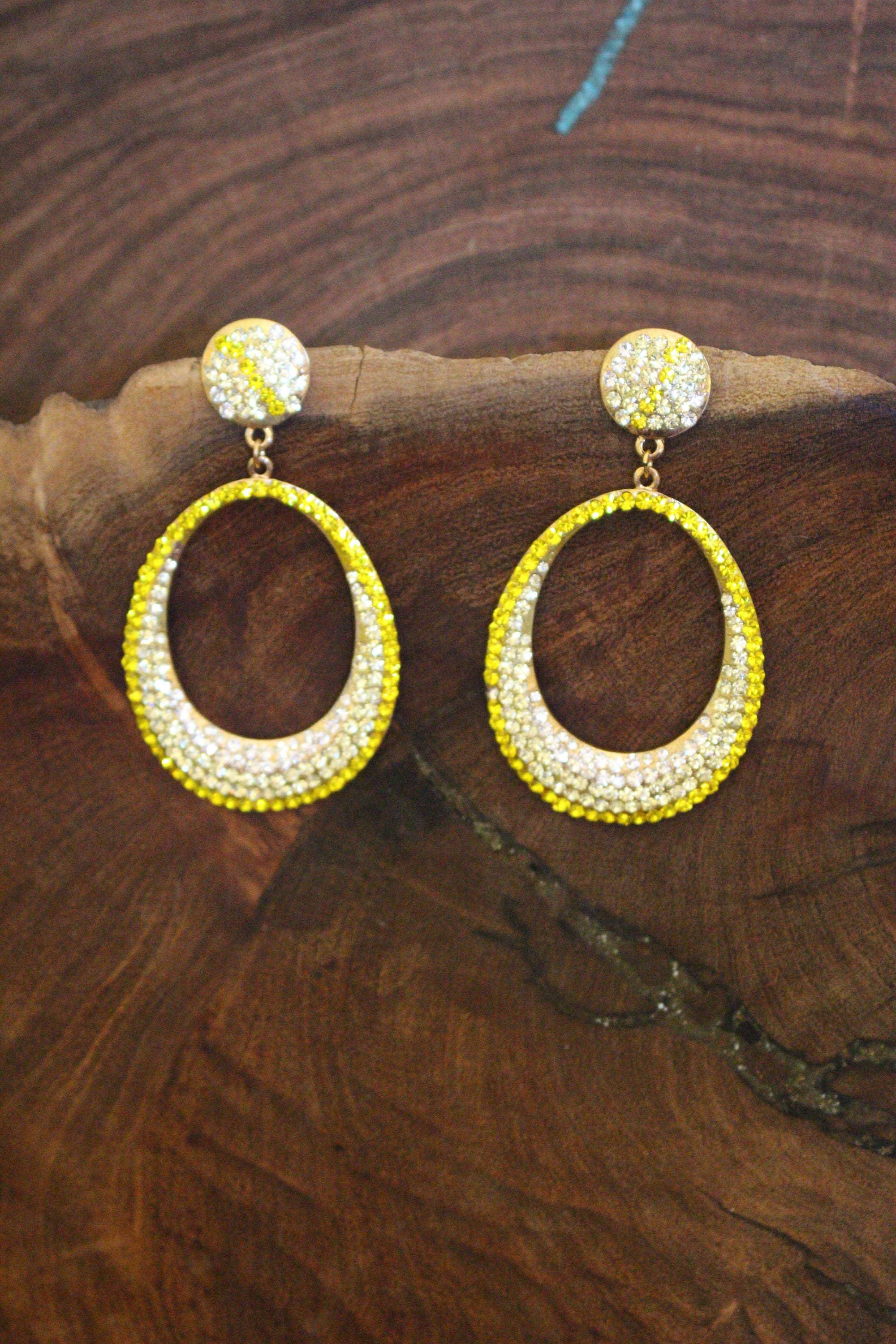 Yellow rhinestone earrings large hoop rhinestone earrings Etsy