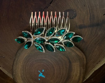 emerald rhinestone hair comb