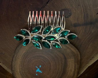 emerald rhinestone hair comb