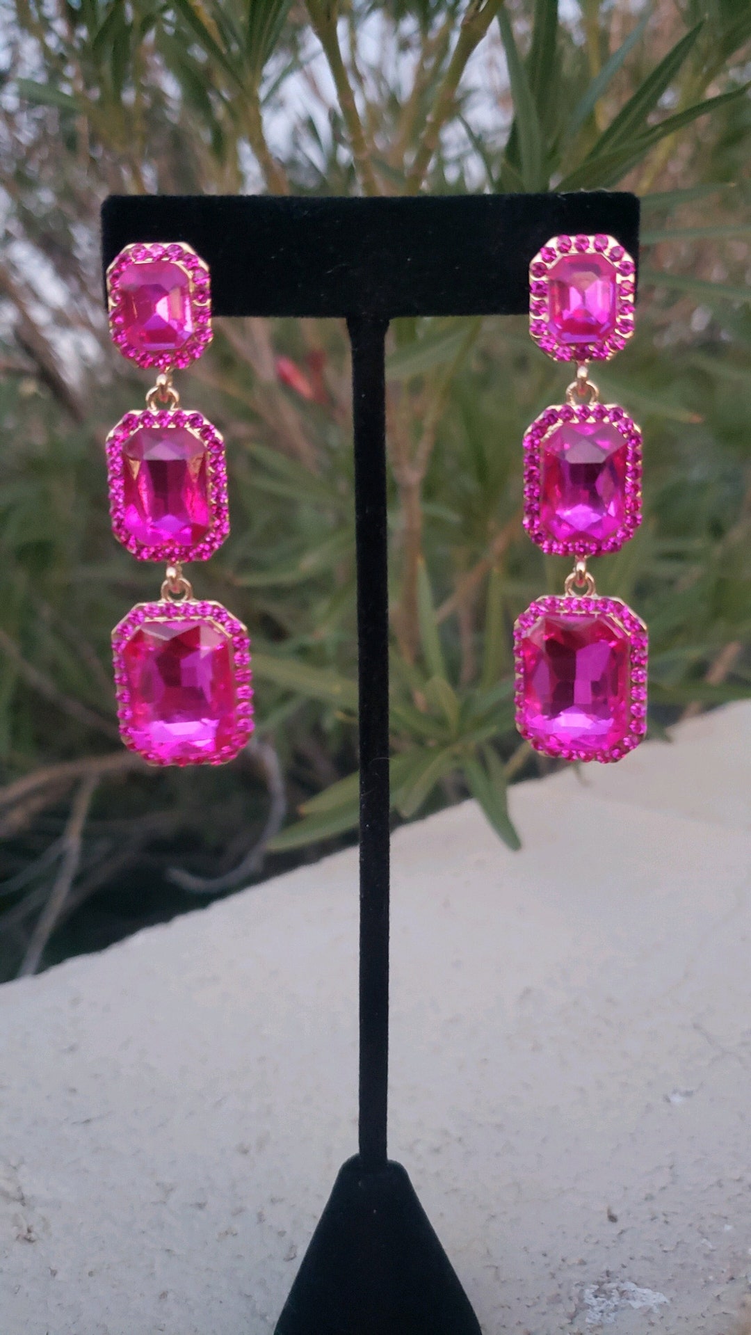 Fuchsia Earrings, Fuchsia Prom Earrings, Hot Pink Earrings, Fuchsia ...