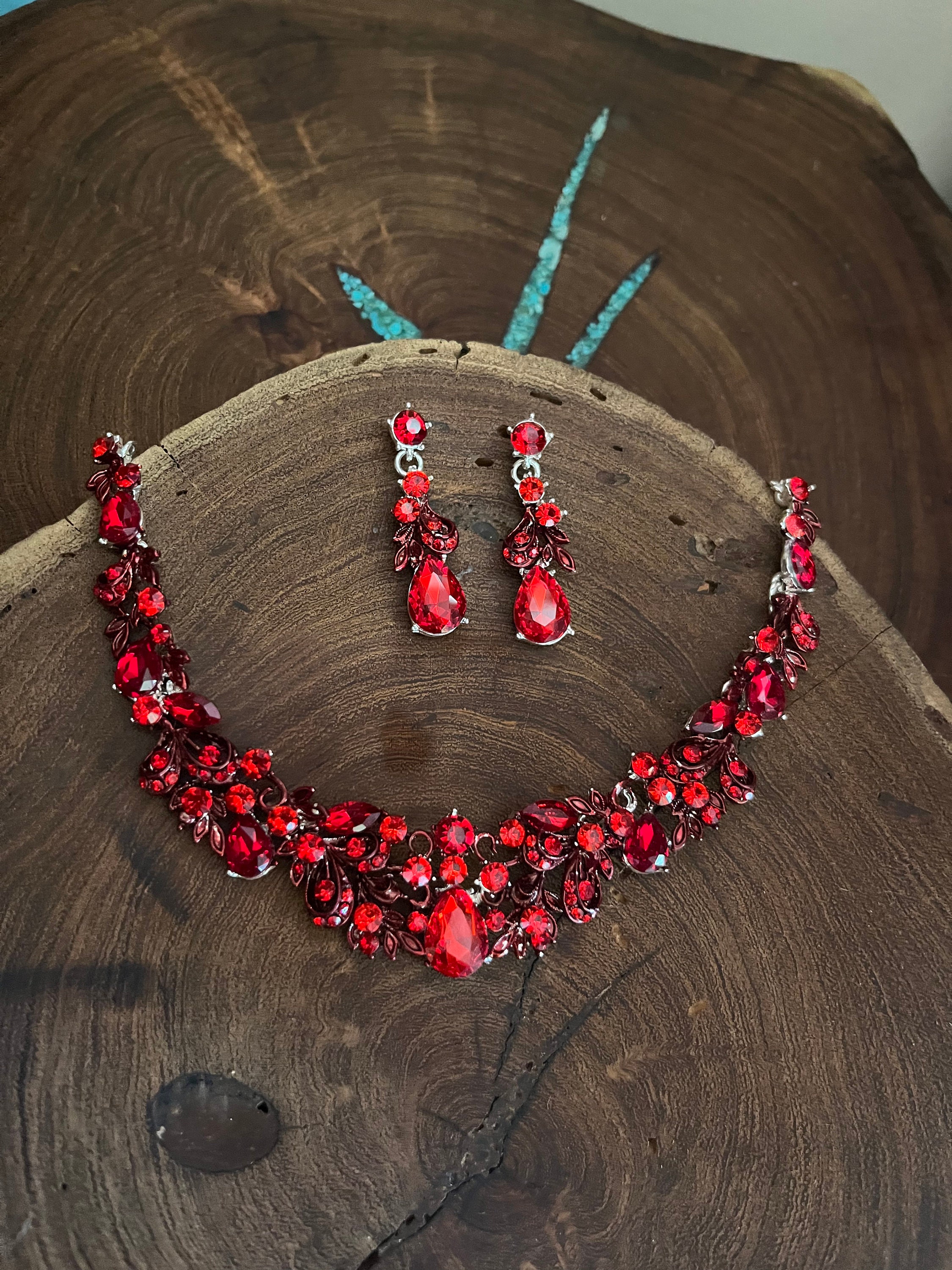 Red Necklace and Earrings Set, Red Bridal Necklace Set - Etsy
