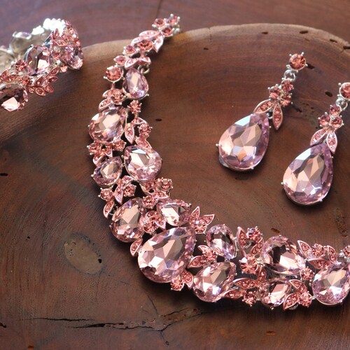 Fuchsia Necklace and Earrings Set Hot Pink Prom Necklace Set Etsy