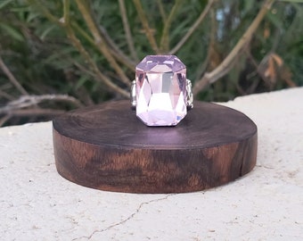 Light pink ring, pink large stone ring, pink crystal ring, pink statement ring, pink fitness competition stretch ring