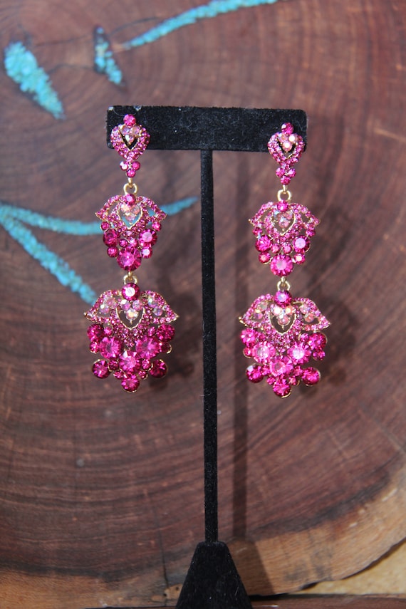 Buy Fuchsia Rhinestone Earrings, Pink Rhinestone Long Dangle Earrings,  Fuchsia Prom Earrings, Hot Pink Pageant Earrings, Valentine\'s Earrings  Online in India - Etsy