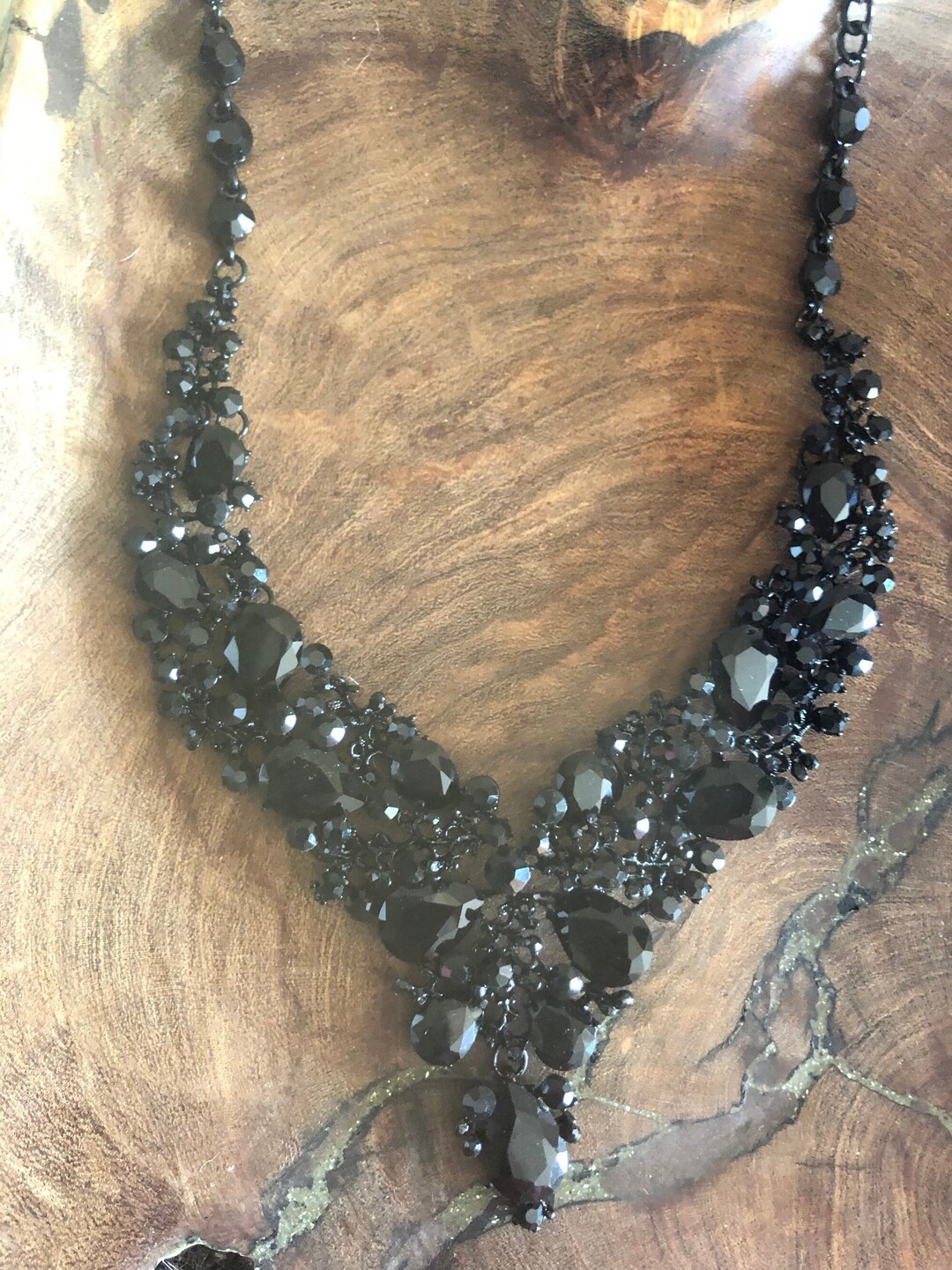 Black Rhinestone Necklace and Earrings Set - Etsy