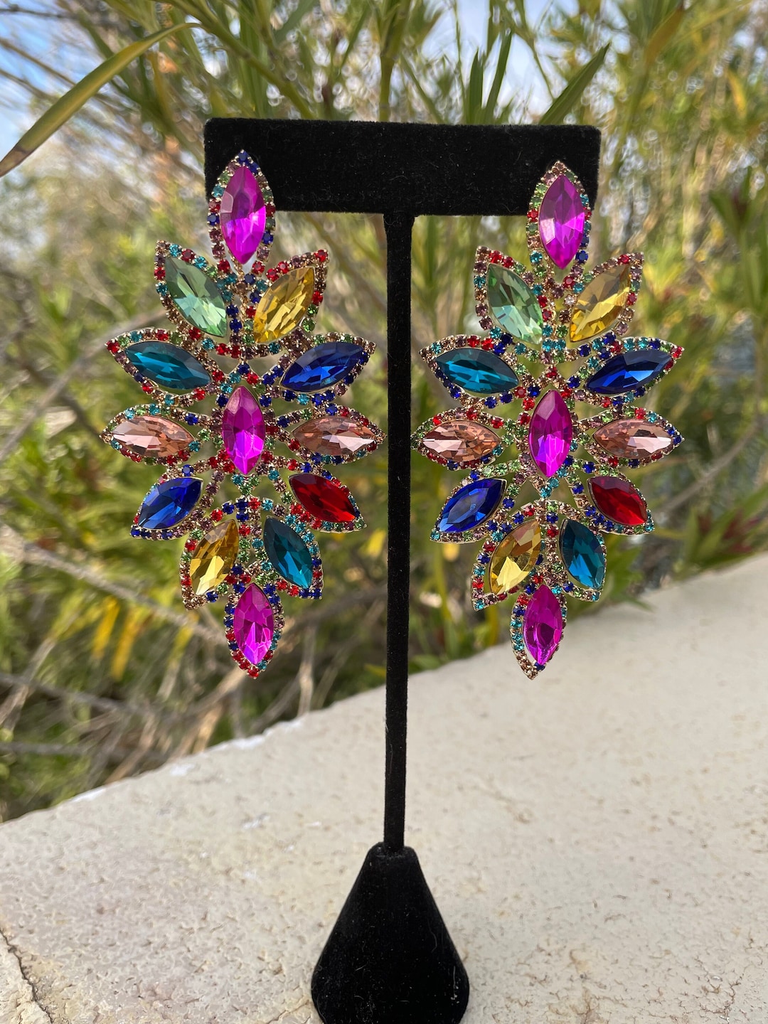 Multi Color Large Earrings, Multi Color Statement Earrings, Oversized ...