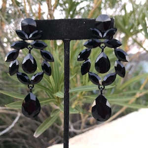 Black earrings, black prom earrings, black crystal earrings, black evening earrings, black dance earrings