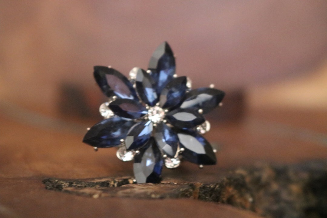 Navy Ring, Navy Rhinestone Ring, Navy Prom Ring, Navy Crystal ...