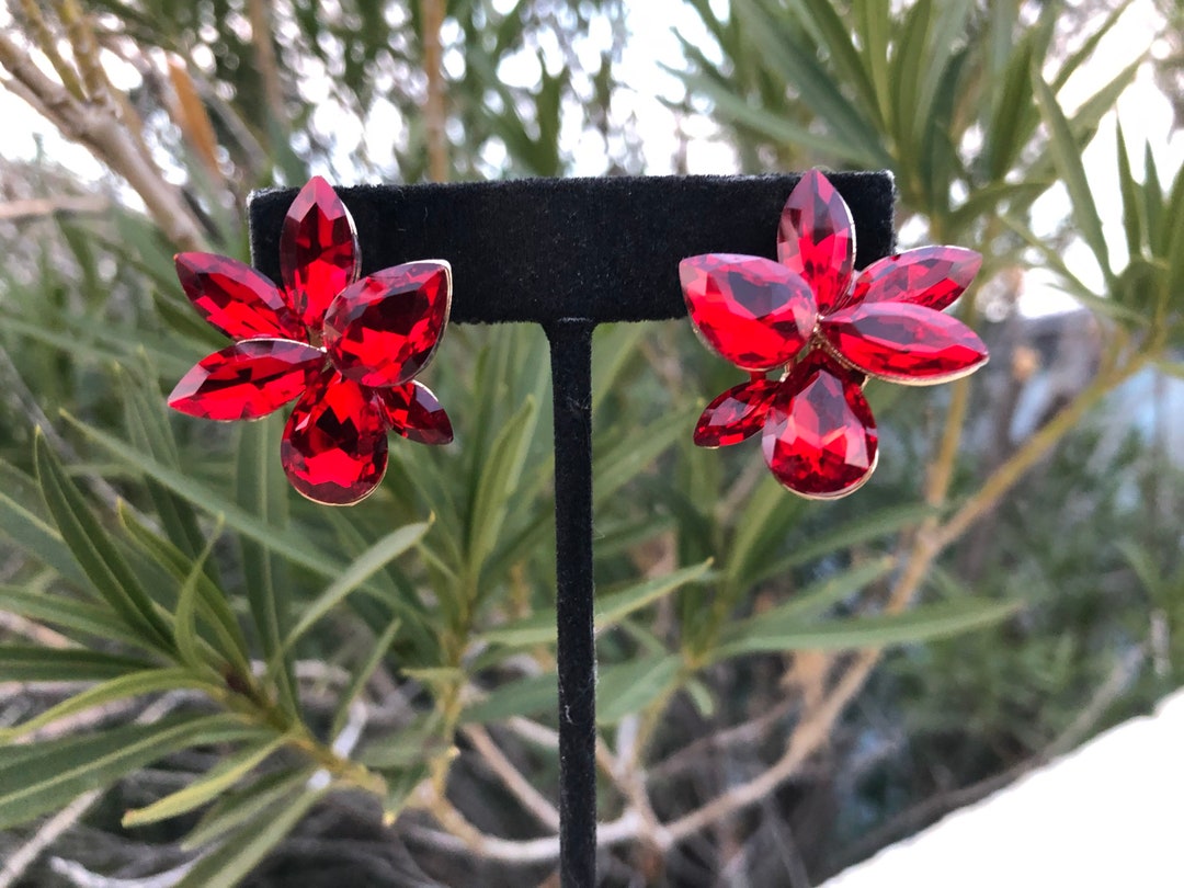 Red Clip on Earrings, Red Prom Clip on Earrings, Red Bridal Clip on