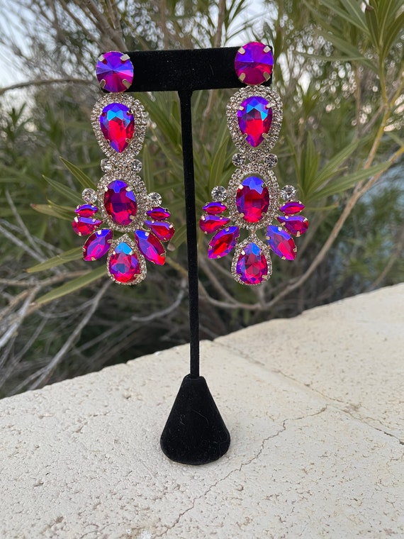 Buy Fuchsia Ab Long Earrings Fuchsia Iridescent Pageant Earrings