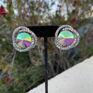ab clip on earrings, iridescent large clip on earrings