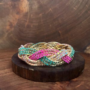 multi color stretch rhinestone bracelet m, pink and green ab bracelet