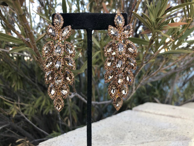 Gold rhinestone earrings image 3