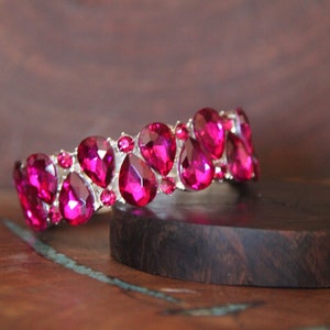 fuchsia bracelet, hot pink bracelet, fuchsia prom bracelet, hot pink bridal bracelet, pink crystal pageant bracelet, pink stretch bracelet image 5