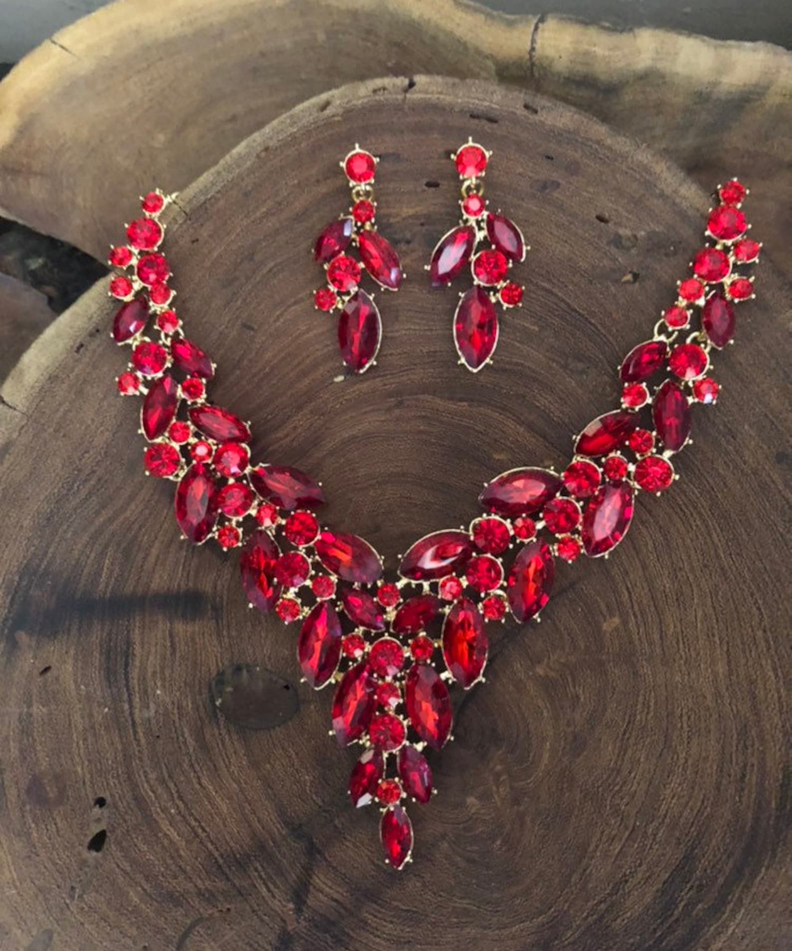 Red Necklace Set Red Prom Necklace and Earrings Red Etsy